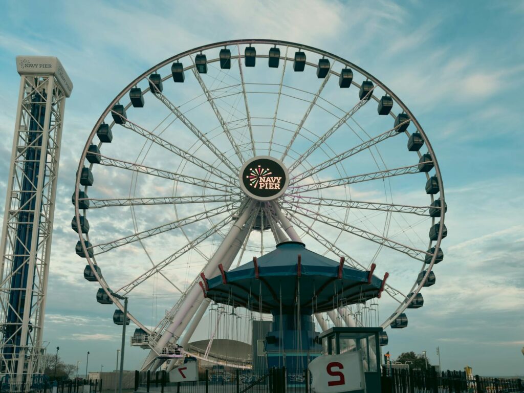 A view of the iconic Centennial Wheel at Navy Pier, Chicago on a clear day.