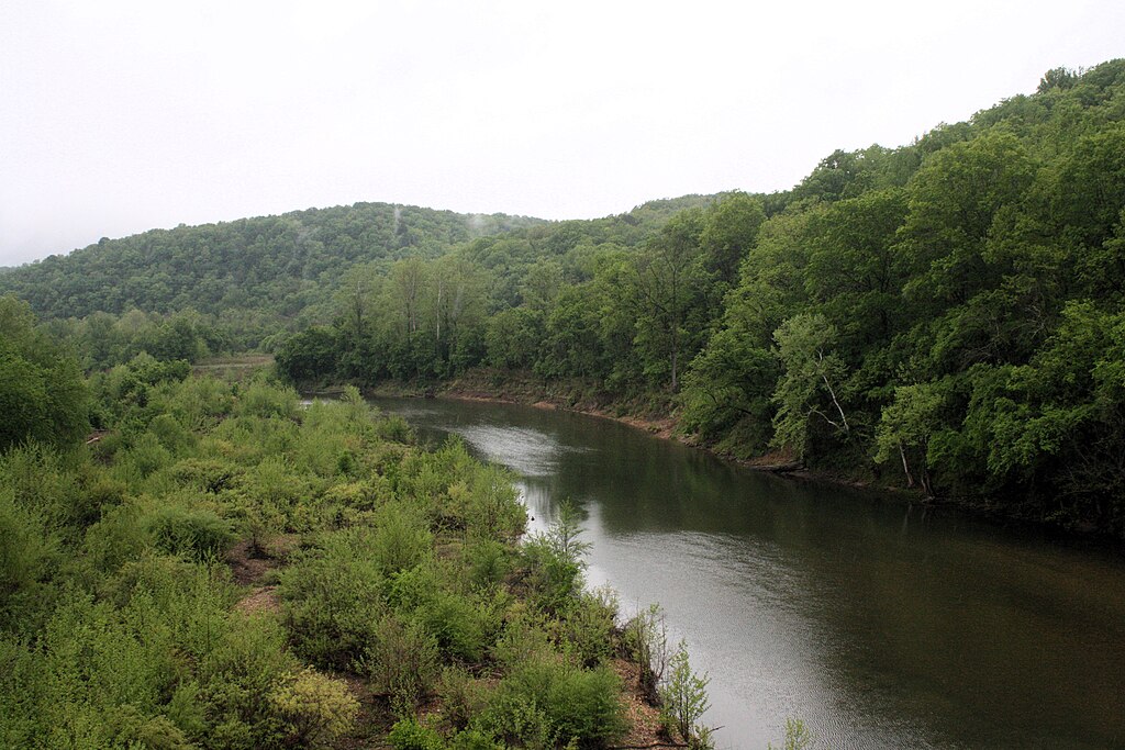 Buffalo National River as seen from the Highway 123 bridge at Carver Landing (looking east)