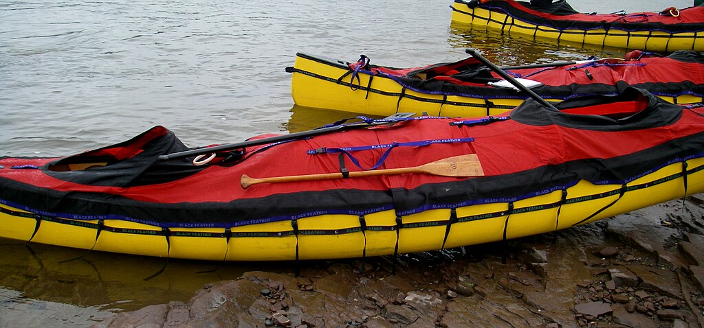 River (ABS) canoes with spraydecks for rough waters. Coppermine River, Nunavut, Canada