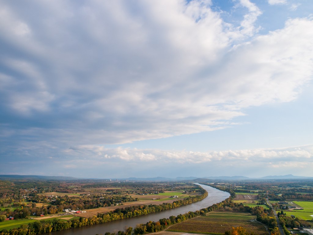 Connecticut River Valley in Massachusetts, United States, photographed from Mount Sugarloaf State Reservation