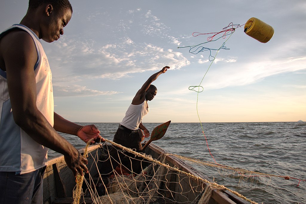 Men fishing at Lake Victoria.