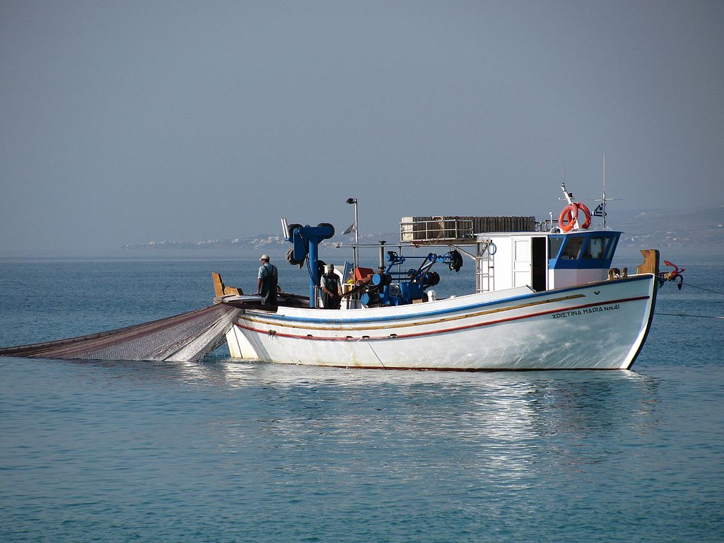 Fishing boat off the coast of Naxos. deep sea fishing