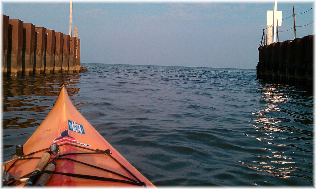 Kayaking at the mouth of Lake Michigan