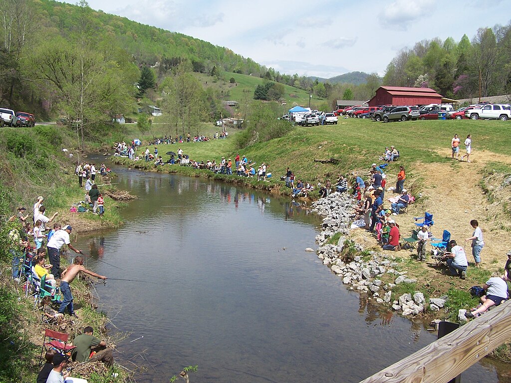 Kids Fishing Day, Stock Creek, Natural Tunnel State Park, Virginia, USA.