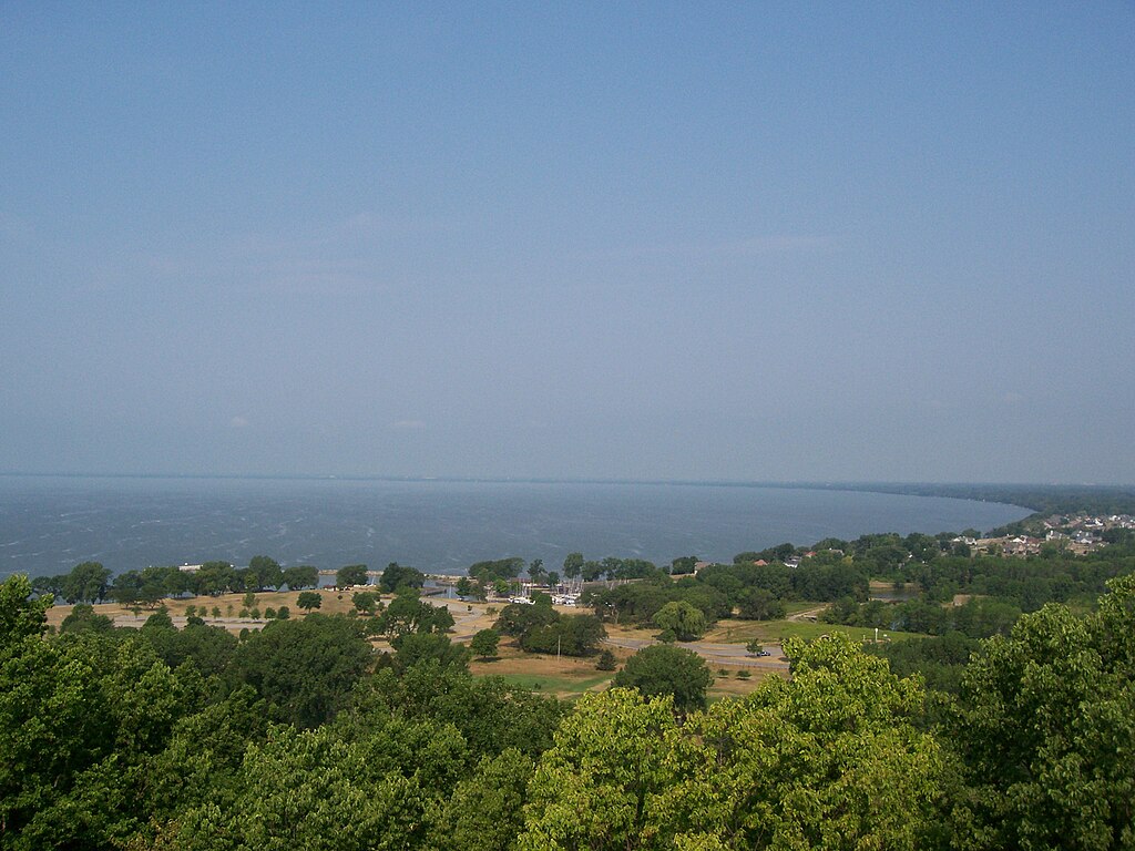 The north end of Lake Winnebago taken from the observation tower at High Cliff State Park in Sherwood, Wisconsin, USA. best fishing lakes midwest
