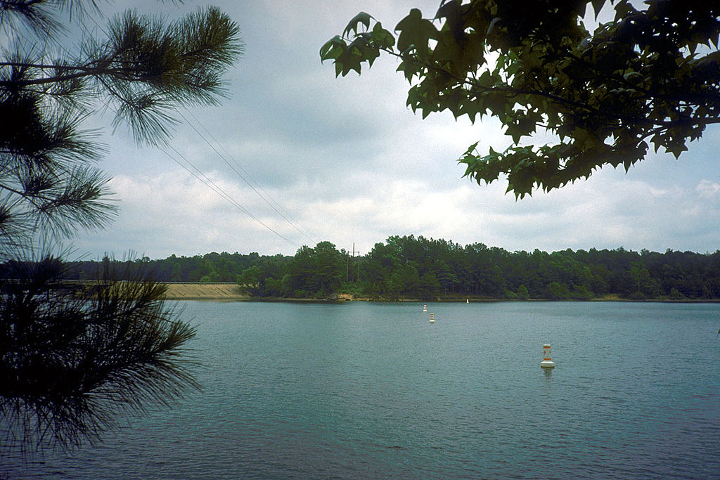 Lake O’ the Pines on Big Cypress Bayou, Marion County, Texas, USA. The lake is impounded by Ferrells Bridge Dam, a concrete-and-earthfill dam that is over 2 miles (3.2 km) long. The U.S. Army Corps of Engineers constructed the dam in 1951 for flood control and water supply.
Coordinates: 32°46′14″N 94°32′34″W.