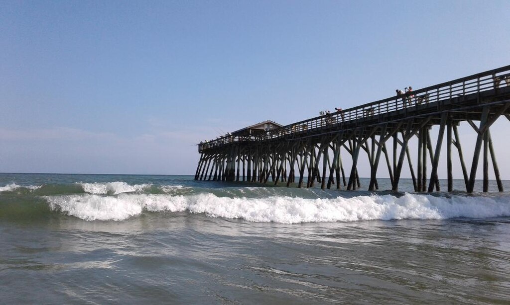 The Myrtle Beach state park pier is located in Myrtle Beach, SC. MBSP was one of sixteen state parks built by the Civilian Conservation Corps.