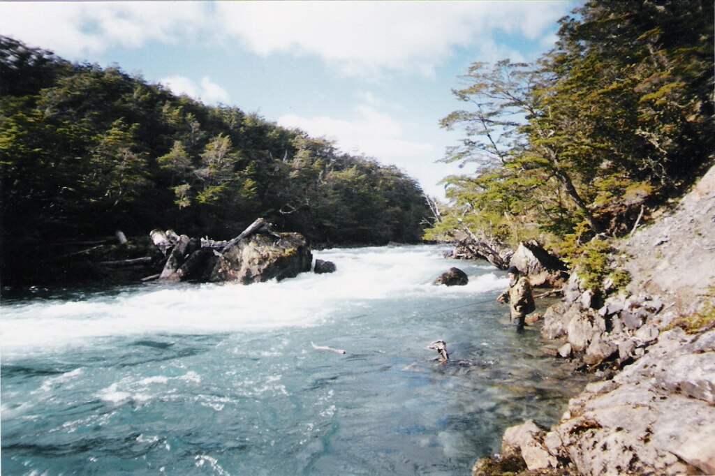 Middle channel of the Azopardo River in Chile, which originates in Lake Fagnano and flows into the Pacific Ocean after 15 kilometers.
