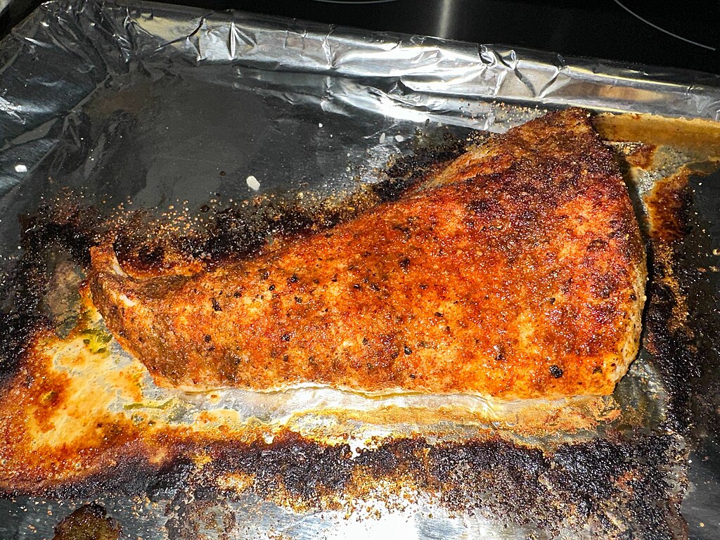 Roasted Mahi-mahi with Cajun seasoning.