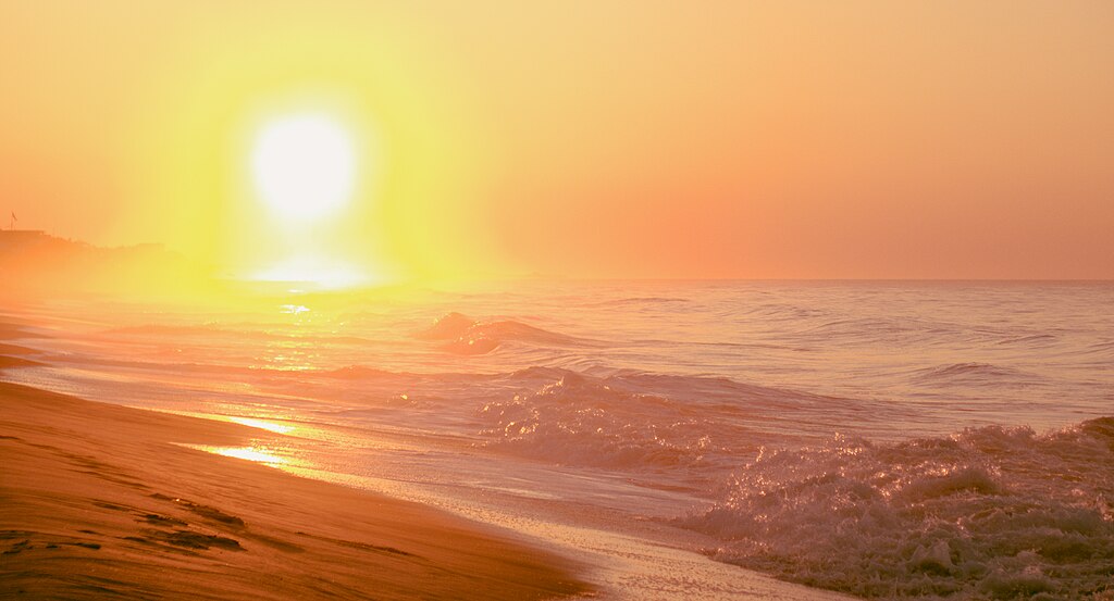 A Montauk beach in the early morning hours of a sunny, Summer day.