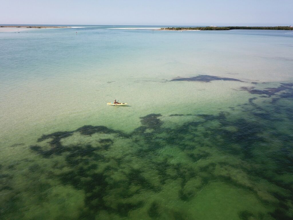 Aerial photography of person on a kayak.