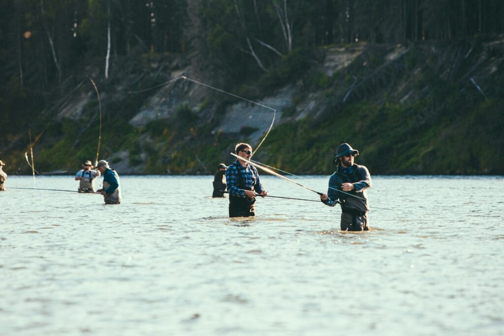 A group of people fishing.