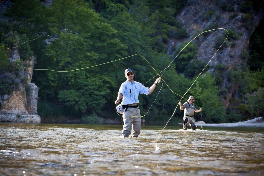 Fly fishing in the river.