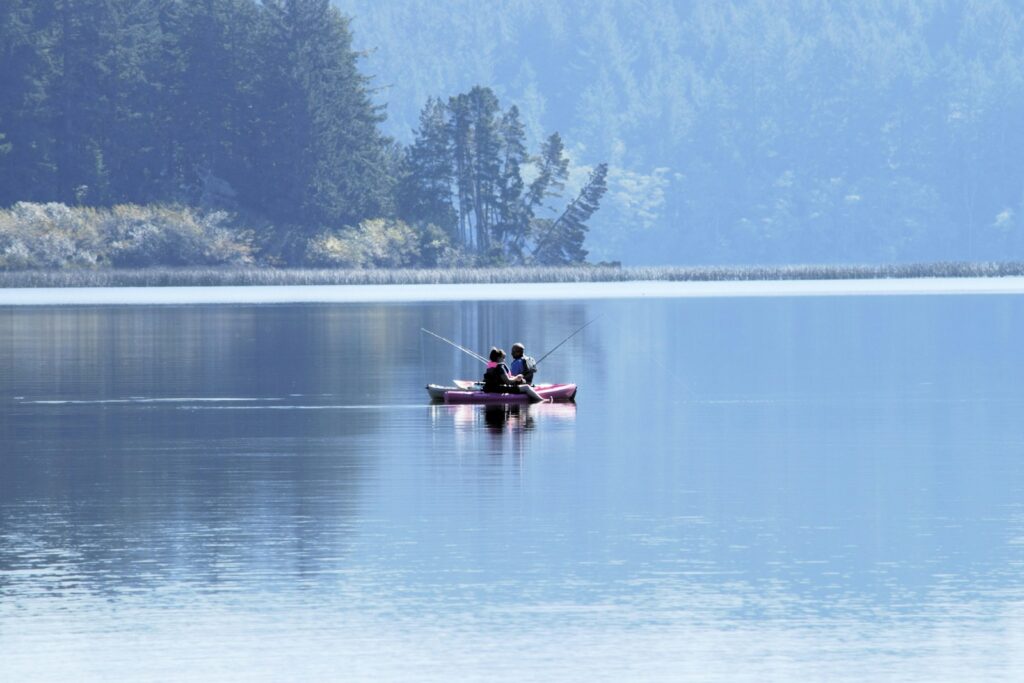 Two people fishing.