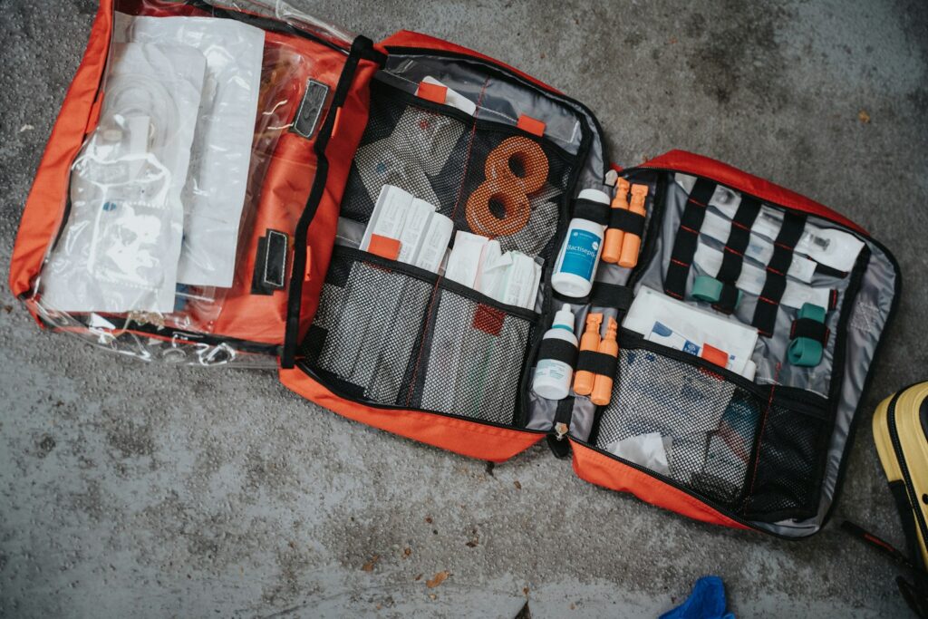 A first aid kit.