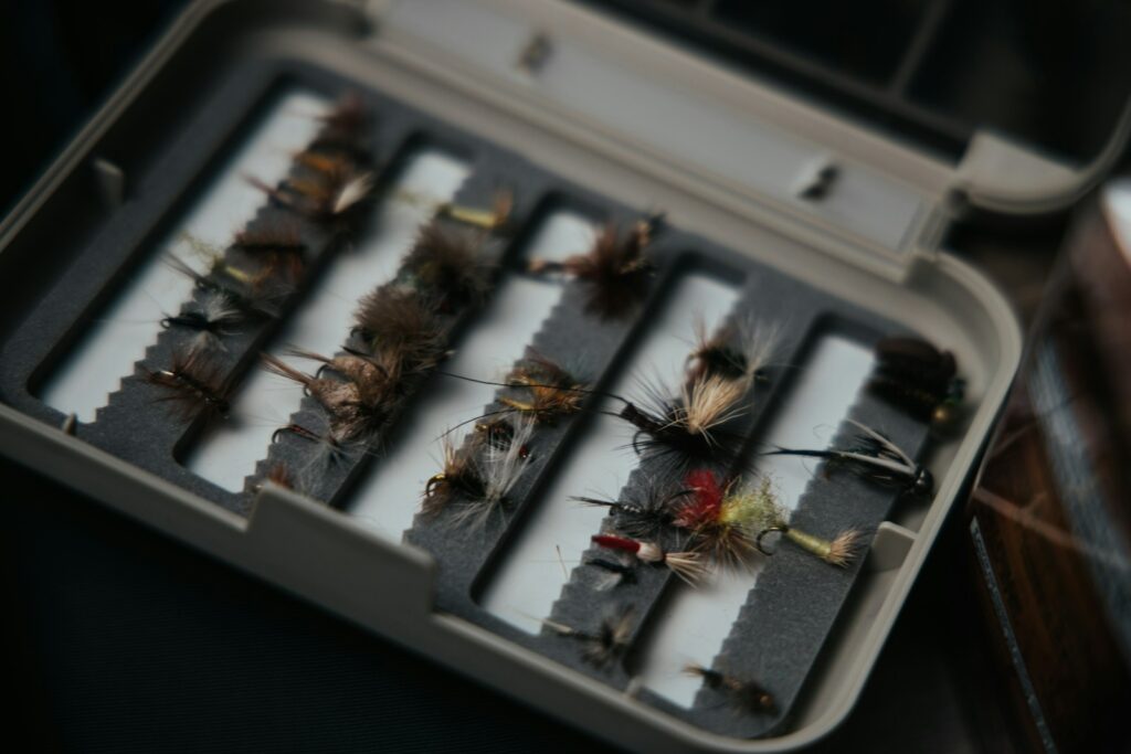 Fishing tackle in a kit.