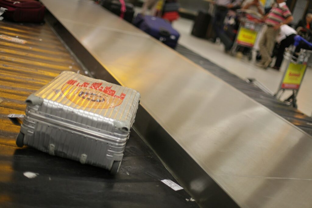Gray hardside luggage.