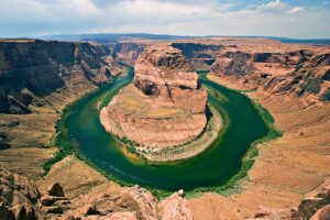 Horseshoe Bend, Arizona in Glen Canyon National Recreation Area as seen from the lookout point