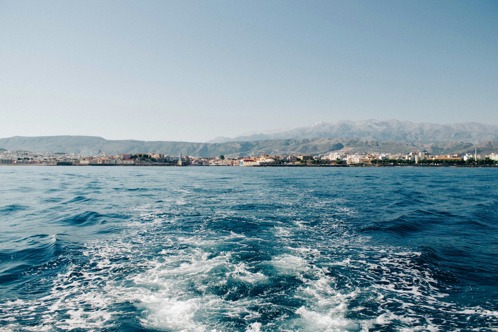 Water trail behind a boat.